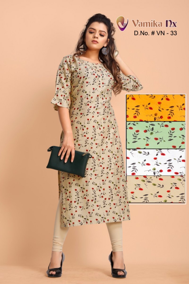 Vamika Nx Presents By Four Colours Rayon Exclusive Readymade Fancy Regular Wear Kurtis