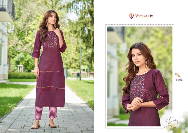 Vamika Nx Saffron Premium Cotton With Self Weaved Kurti Collection