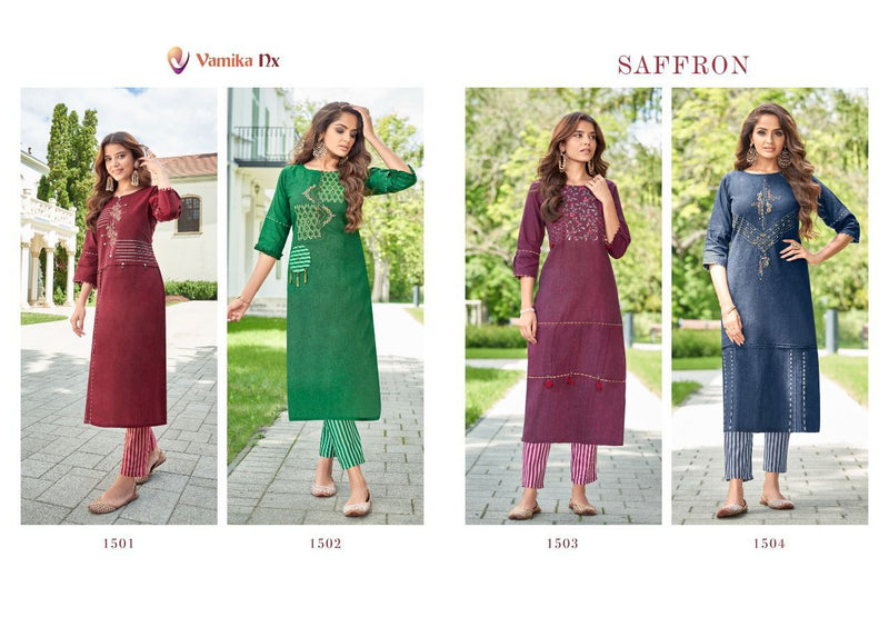 Vamika Nx Saffron Premium Cotton With Self Weaved Kurti Collection