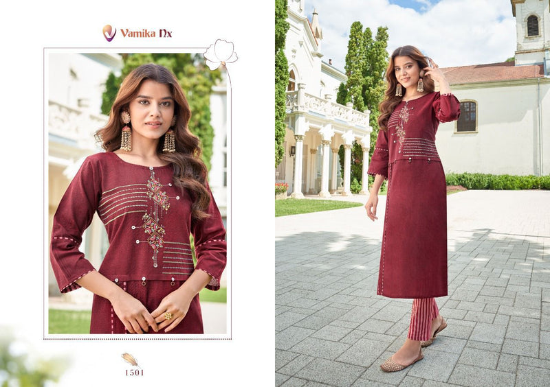 Vamika Nx Saffron Premium Cotton With Self Weaved Kurti Collection