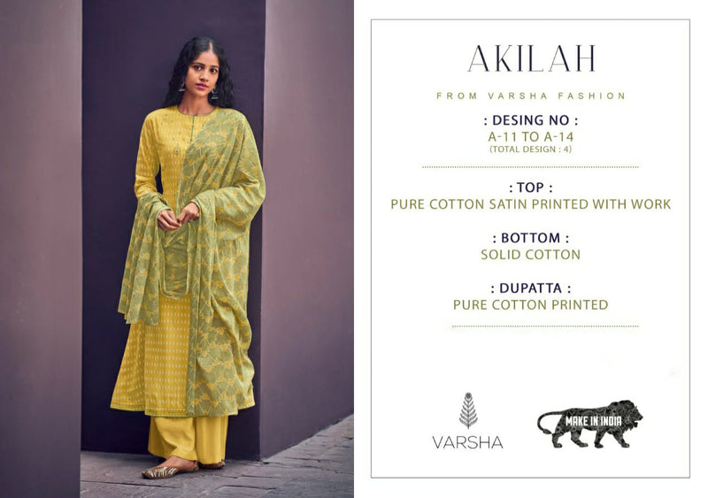 Varsha Fashion Akilah Cotton Satin Print With Embroidery Work Salwar Kameez