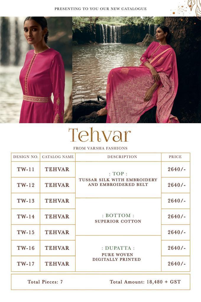 Varsha Presents Tehvar Tusaar Silk Embroidery Work Salwar Kameez