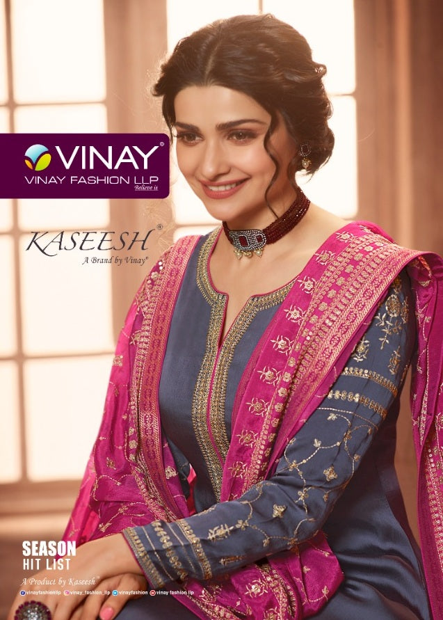 Vinay Fashion Launch By Kasheesh Season Hitlist Muslin Satin Embroidery Work Party Wear Slawar Kameez