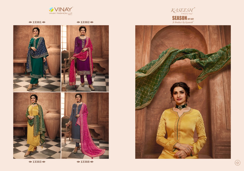 Vinay Fashion Launch By Kasheesh Season Hitlist Muslin Satin Embroidery Work Party Wear Slawar Kameez
