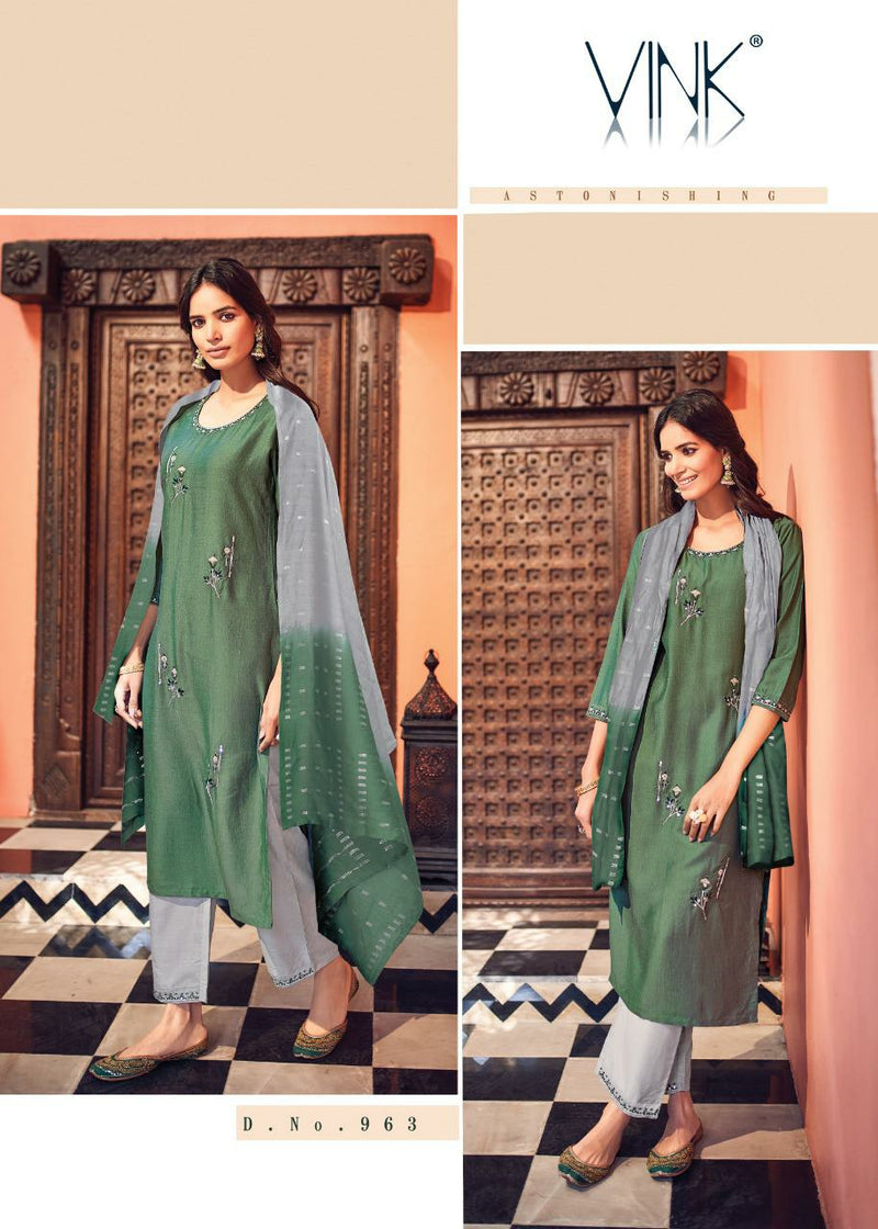 Vink Harmony Vol 2 Viscose Silk With Embroidery Work Attractive Look Designer Kurtis With Bottom