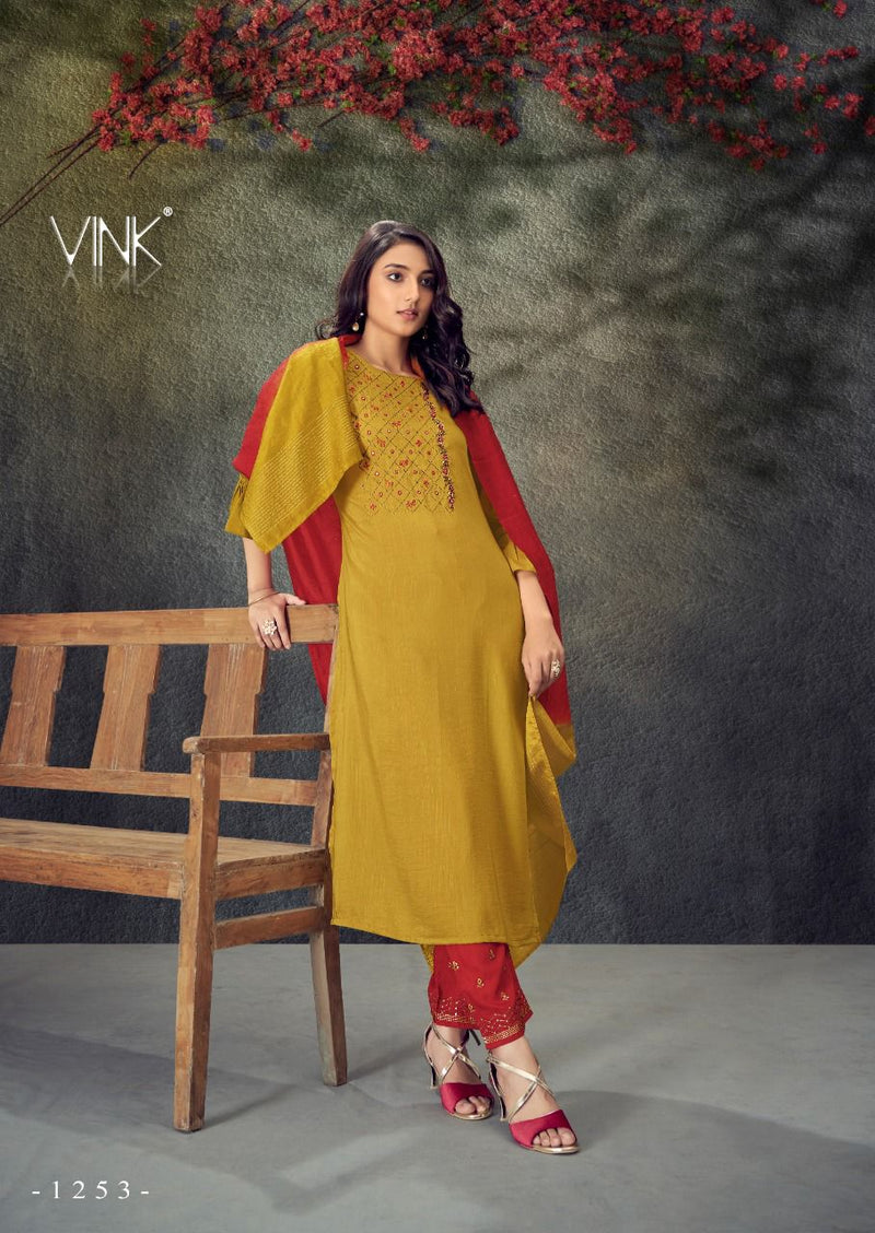 Vink Legacy Viscose Silk Embroiderd Muslin Designer Wear Kurti