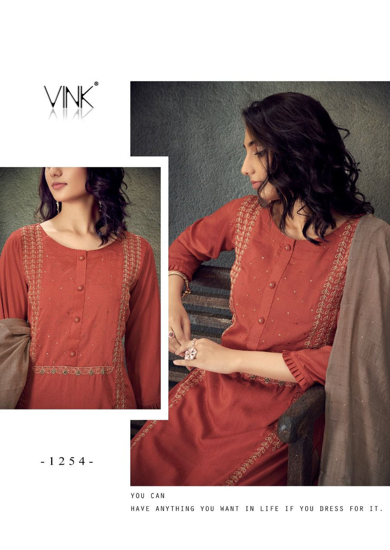 Vink Legacy Viscose Silk Embroiderd Muslin Designer Wear Kurti