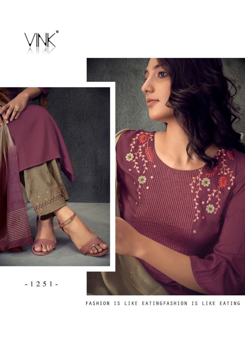 Vink Legacy Viscose Silk Embroiderd Muslin Designer Wear Kurti