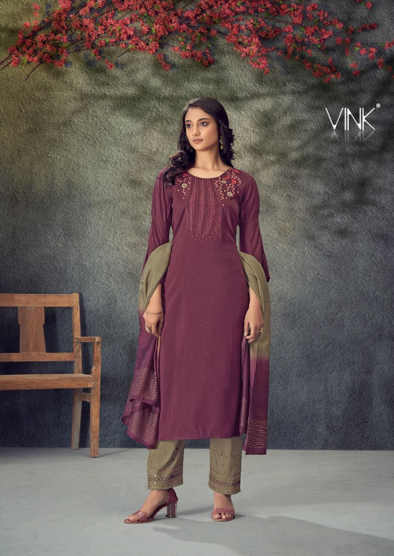 Vink Legacy Viscose Silk Embroiderd Muslin Designer Wear Kurti