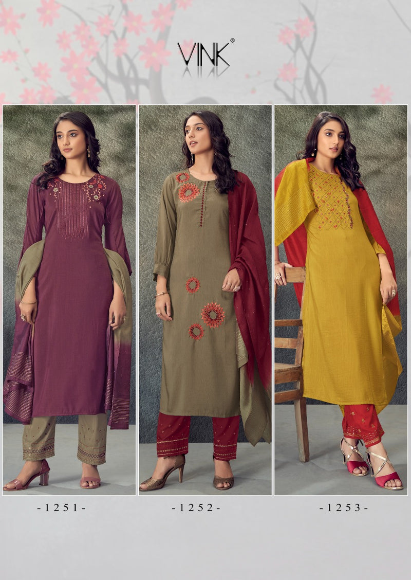 Vink Legacy Viscose Silk Embroiderd Muslin Designer Wear Kurti