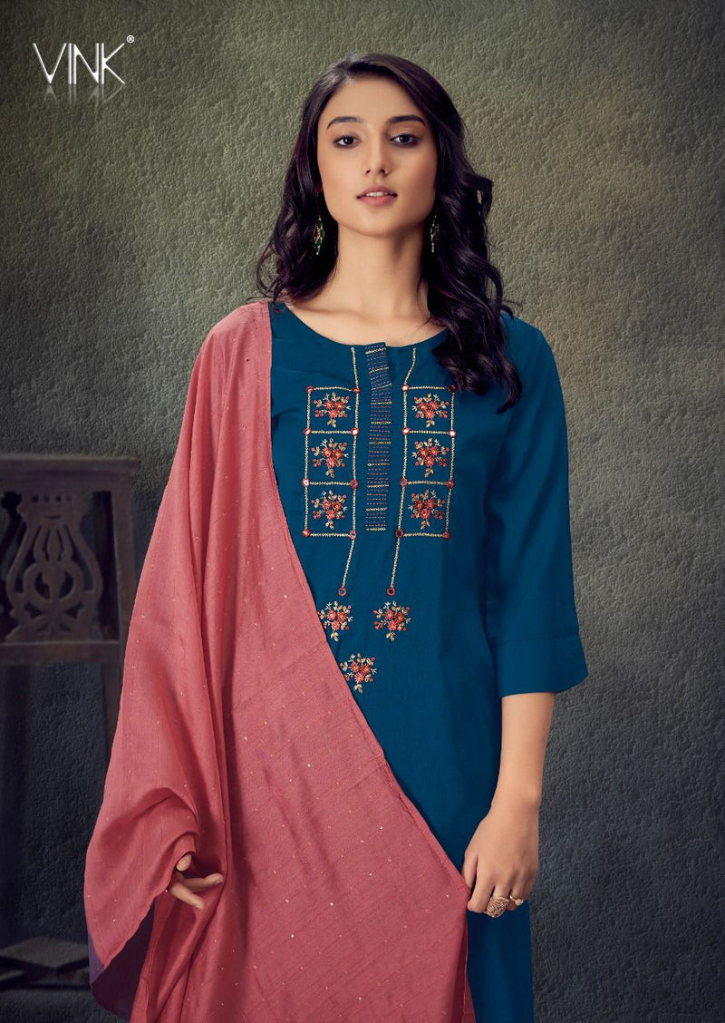 Vink Legacy Viscose Silk Embroiderd Muslin Designer Wear Kurti