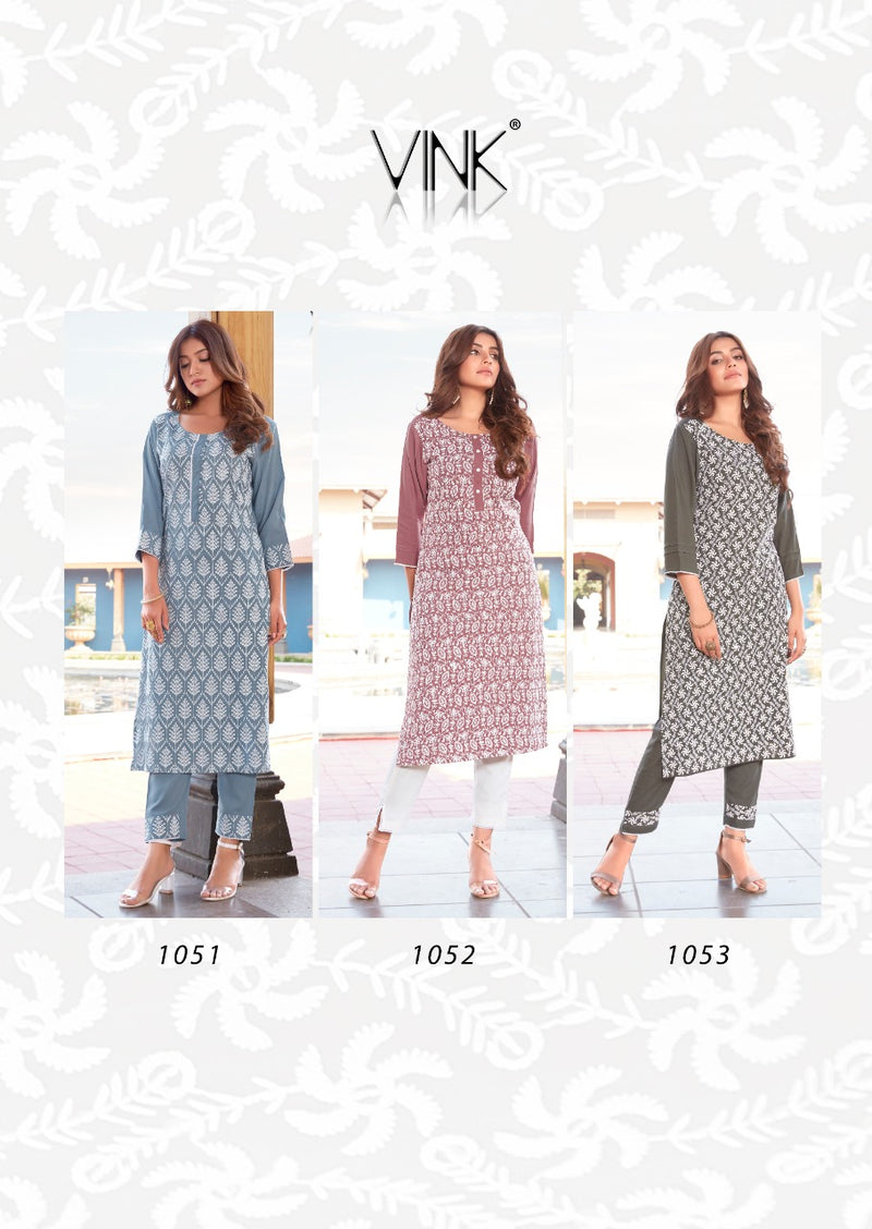 Vink Lucknowi Vol 5 Rayon Attrective Look Kurti With Pant