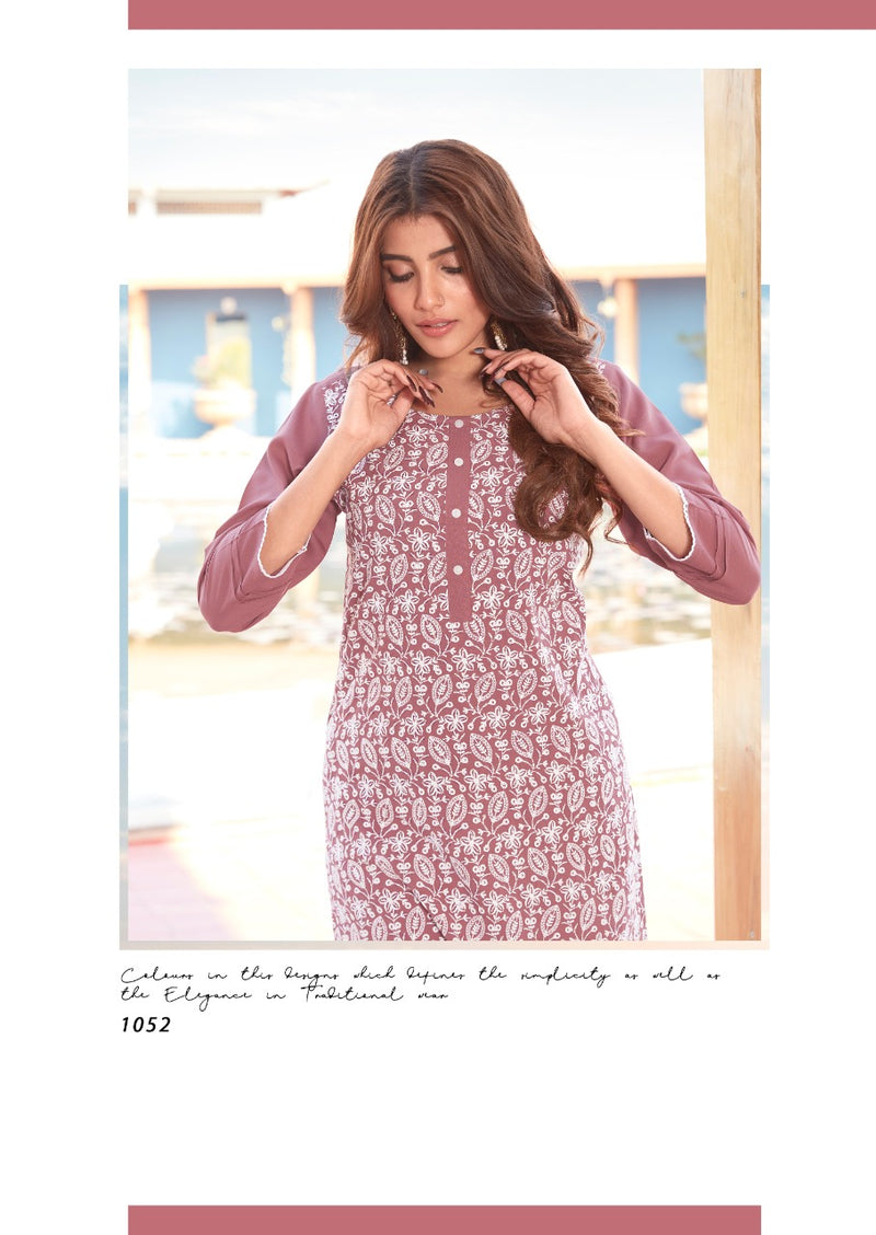 Vink Lucknowi Vol 5 Rayon Attrective Look Kurti With Pant