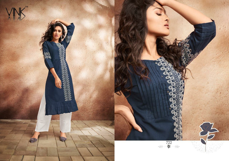 Vink Pinnacle Cotton Linen With Schiffli Work Daily Wear Readymade Fancy Kurtis With Pants