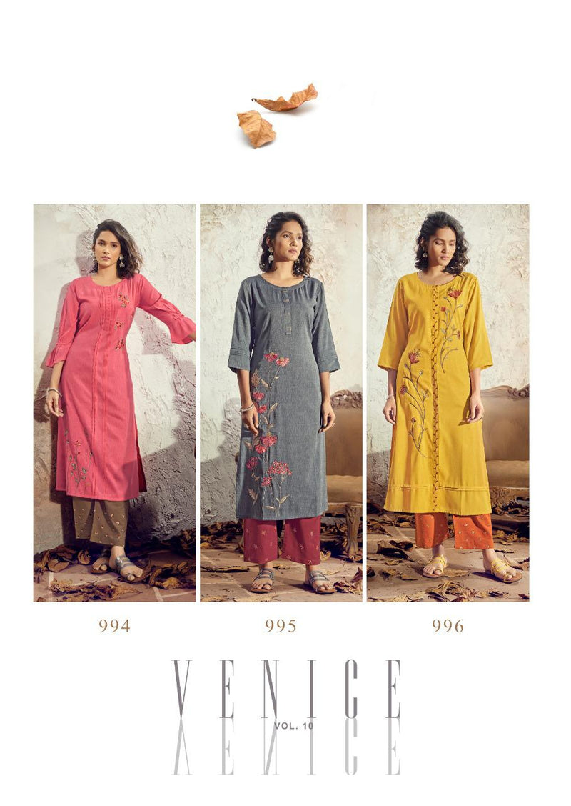Vink Venice Vol 10 Viscose Embroidery Work Readymade Kurits With Pants