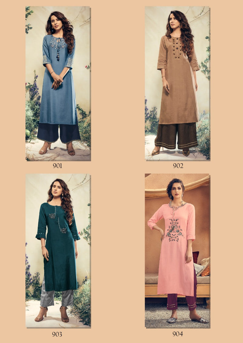 Vink Vintage Nx Viscose Embroidery Work With Hand Work Readymade Kurti With Plazzo
