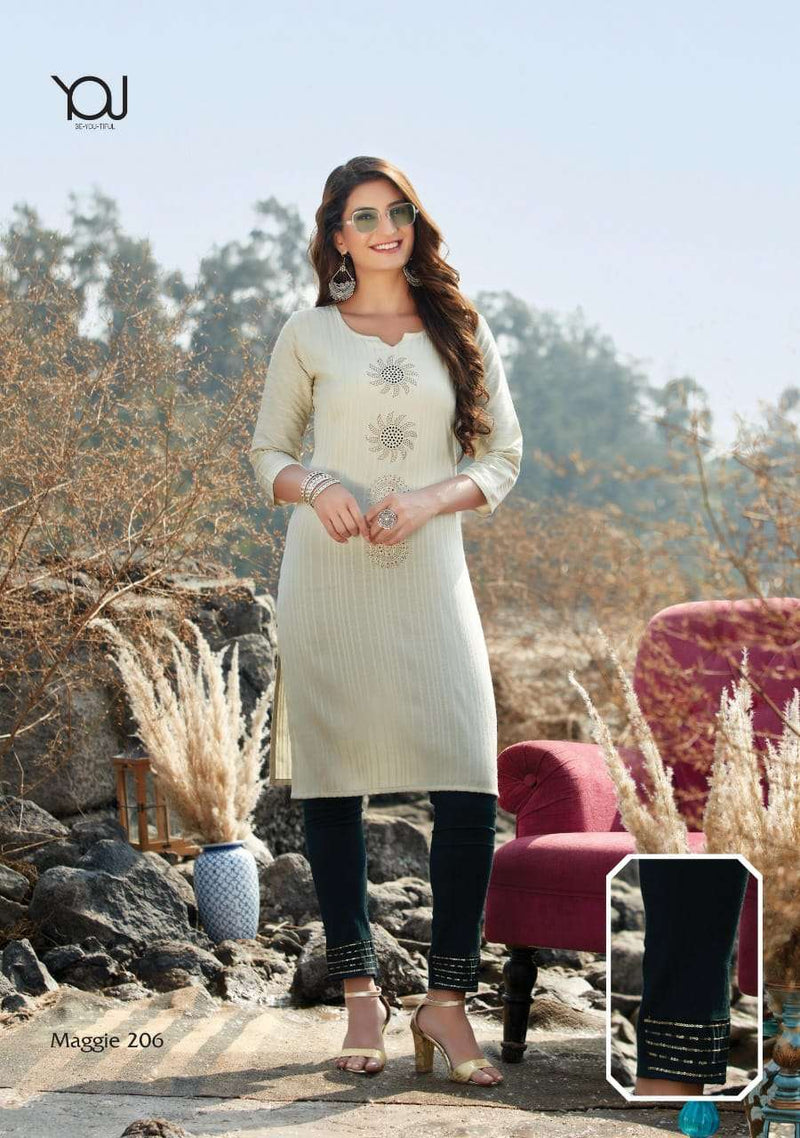 Wanna Maggie Vol 2 Rayon Stylish Fancy Party Wear Kurtis With Bottom & Banarasi Dupatta
