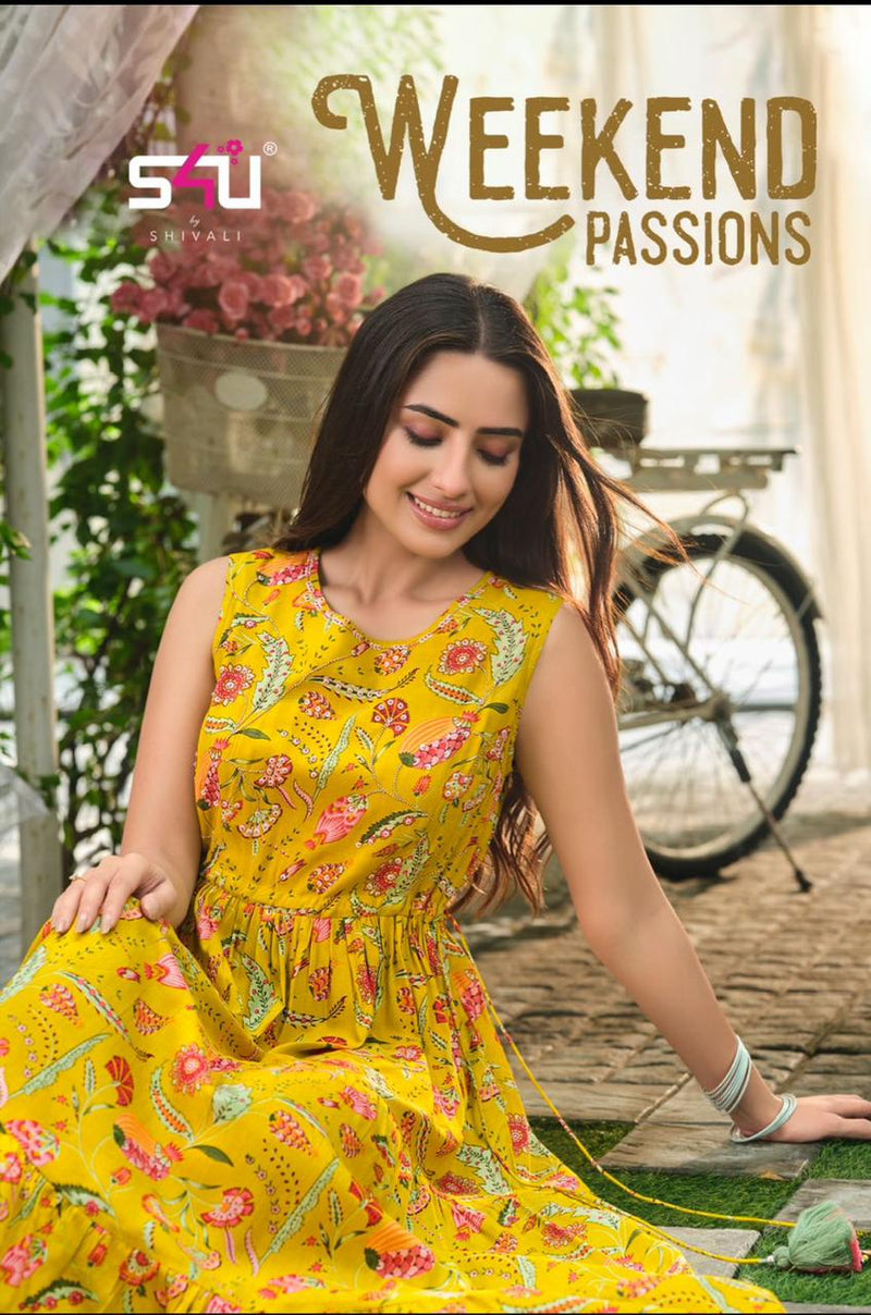 S4u Shivali Weekend Passion Rayon With Beautiful Floral Printed Work Stylish Designer Party Wear Fancy Kurti