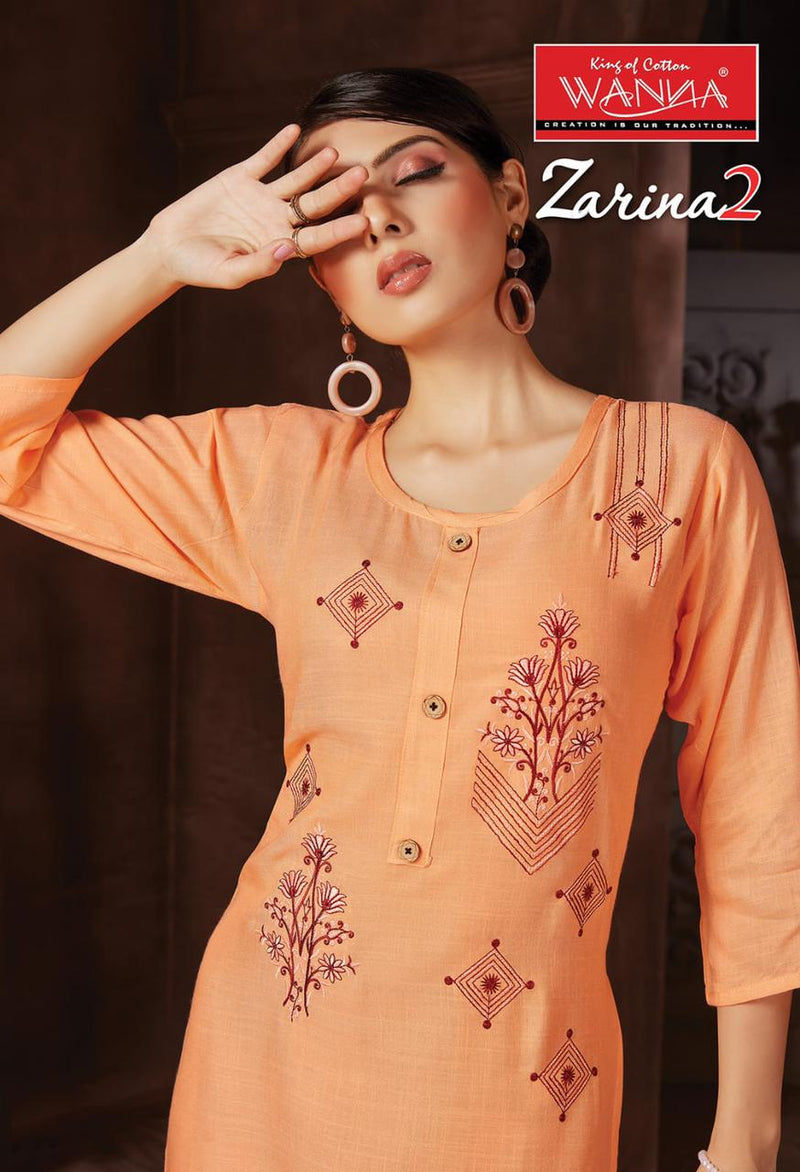 Wanna Zarina Vol 2 Fancy Rayon Embroidery Work Designer Casual Wear Long Straight Kurtis