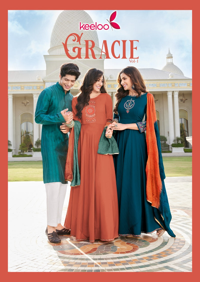 Gracie-1 Keeloo Dno 1001 To 1006 Fancy Viscose With Embroidery Work Wedding Wear Stylish Designer Long Kurti
