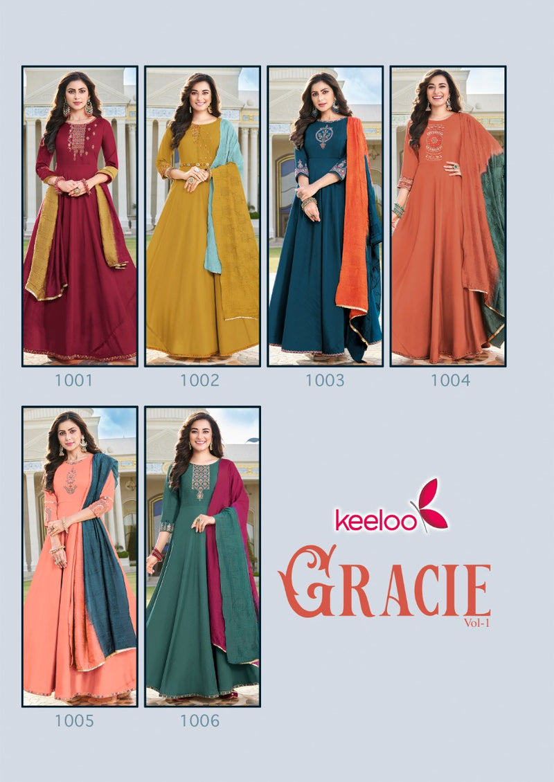 Gracie-1 Keeloo Dno 1001 To 1006 Fancy Viscose With Embroidery Work Wedding Wear Stylish Designer Long Kurti