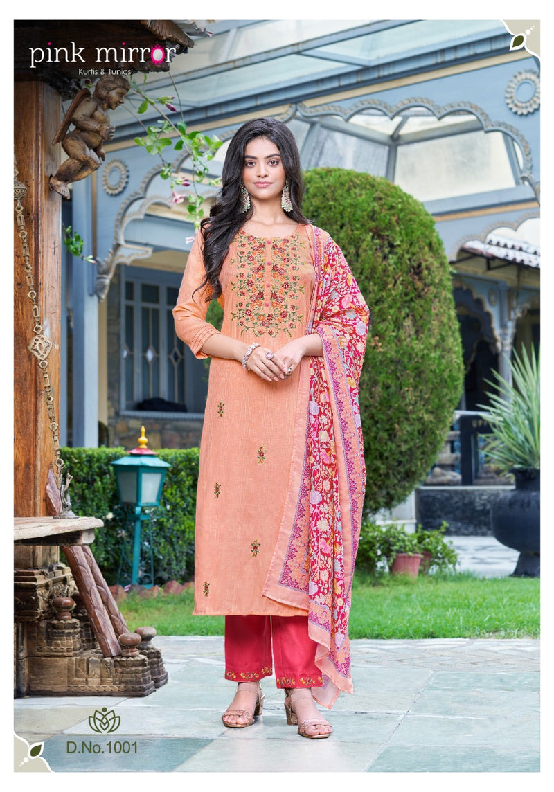 Pink Mirror Dno 1001 To 1006 Viscose Stylish Designer Party Wear Kurti with Dupatta