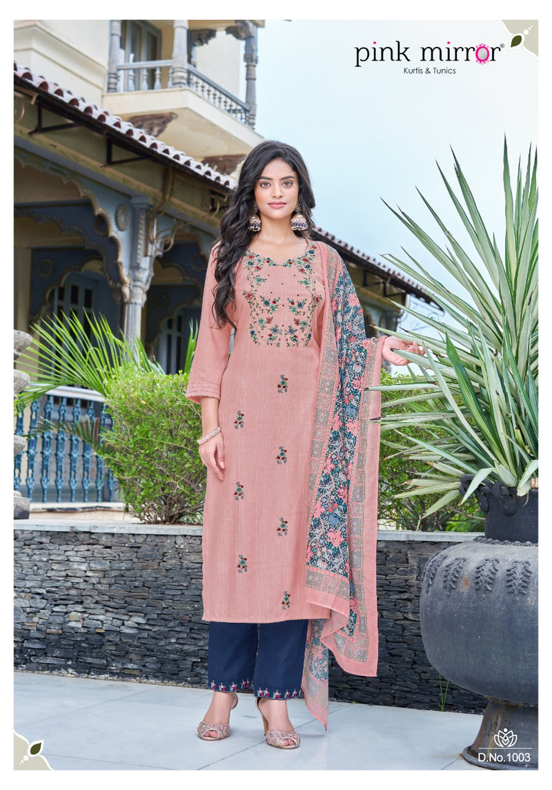 Pink Mirror Dno 1001 To 1006 Viscose Stylish Designer Party Wear Kurti with Dupatta