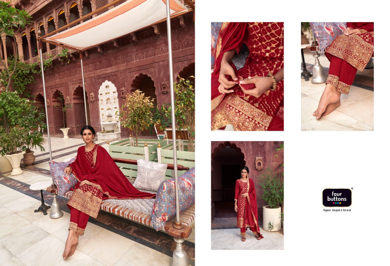 Four Buttons Banaras Silk Stylish Designer Fancy Party Wear Kurti