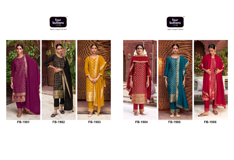 Four Buttons Banaras Silk Stylish Designer Fancy Party Wear Kurti