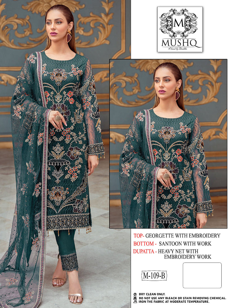 Mushq M 109 Georgette With Heavy Embroidery Work Stylish Designer Pakistani Salwar Kameez