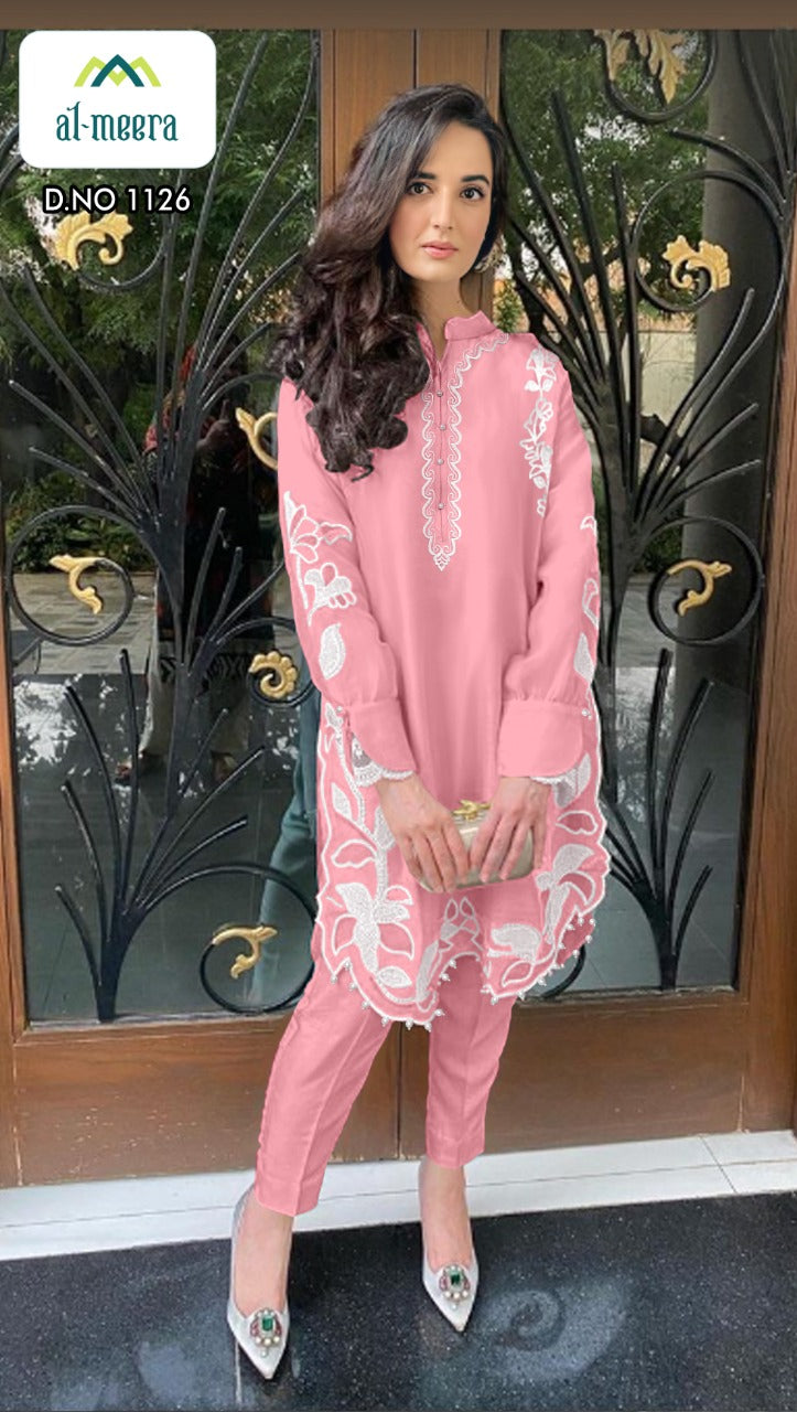 Al Meera D No 1126 Muslin Pink Luxury Collection  Exclusive Zardori And Aari Work Fancy Salwar Suits