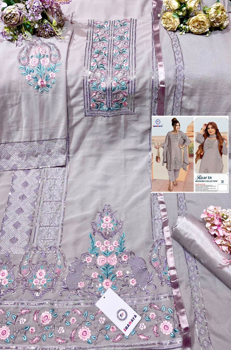Shanaya Fashion Rose S4 Heavy Fox Georgette Embroidery Handwork Pakistani Suit
