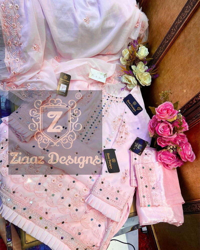Ziaaz Designs Baby Pink Georgette Stylish Designer Party Wear Salwar Suit