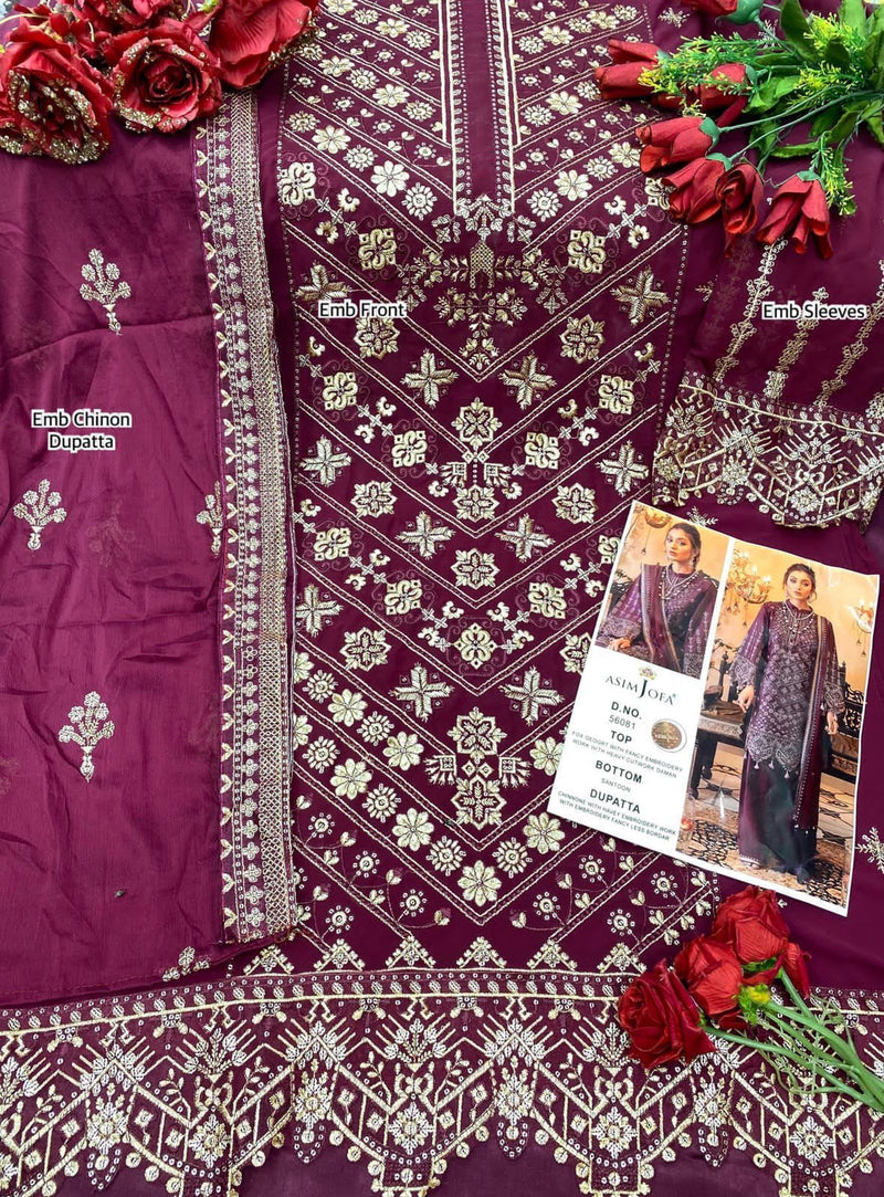 Asim Jofa Dno 56081 Fox Georgette With Fancy Embroidered Stylish Designer Party Wear Salwar Suit