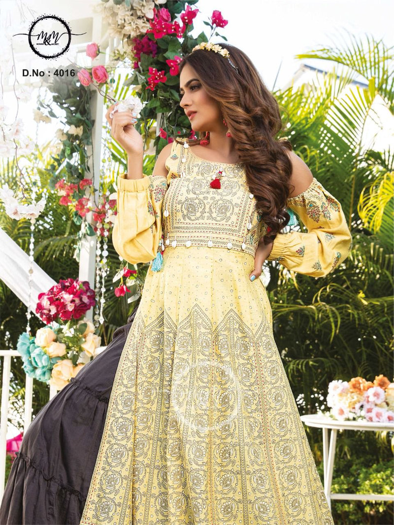 M&M Dno 4016 Rayon With Print Stylish Designer Long Graceful Look Kurti