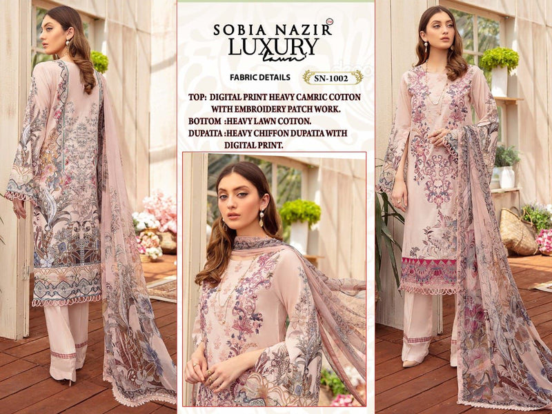 Luxury Sobiya Nazir SN 1002 Cambric Cotton Stylish Designer Pakistani Style Salwar Suit