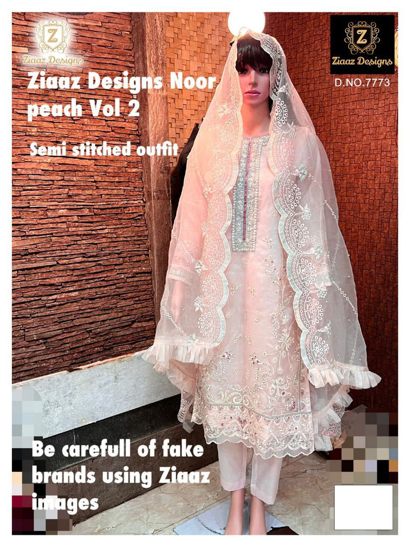 Ziaaz Designs Noor Peach Vol 2 Organza With Embroidered Work Stylish Designer Party Wear Salwar Suit