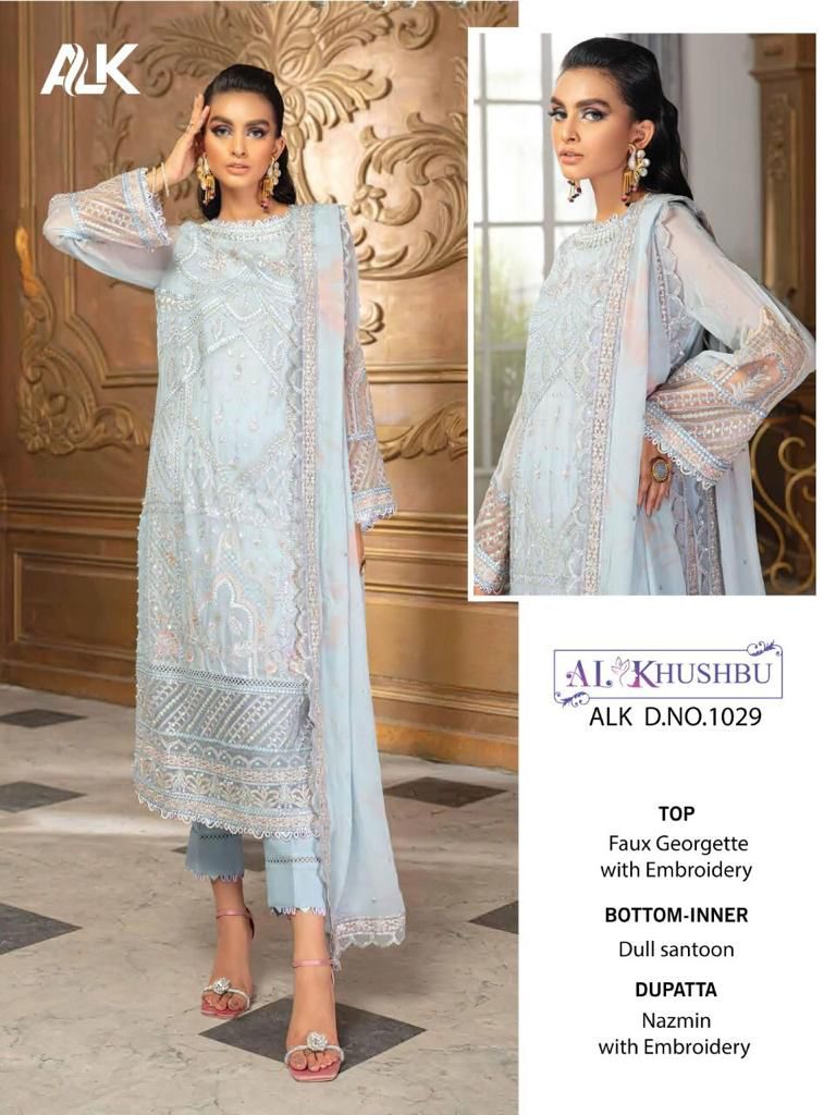 Alk Khushbu Dno 1029 Gerogette With Heavy Embroidery Stylish Designer Pakistani Salwar Suit