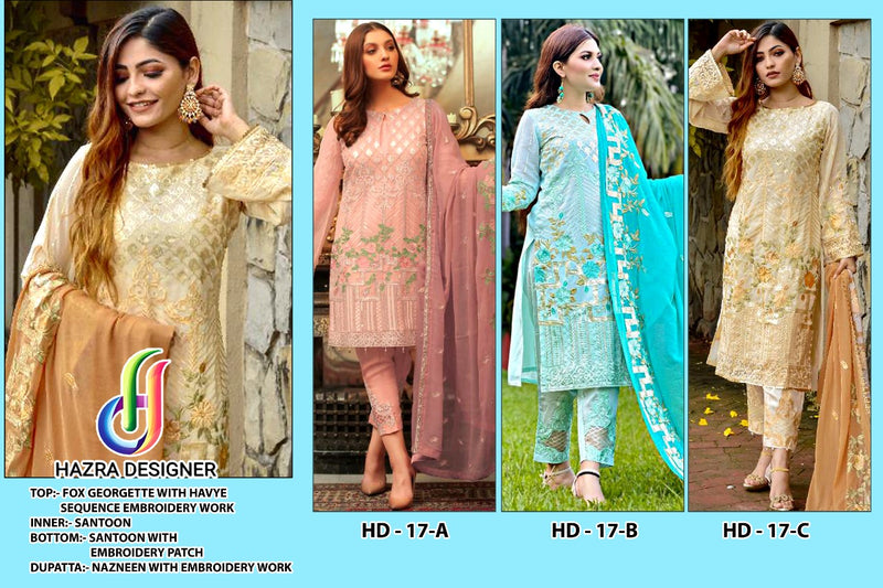 Hazra Designer Dno 17 Georgette With Heavy Embroidery Work Stylish Designer Salwar Suit