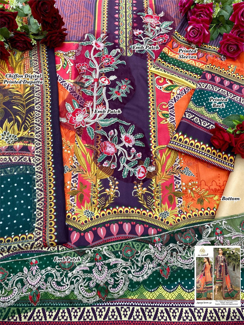 Al Amra Dno Anaya Lawn 50 Georgette With Emeroidery Work Stylish Designer Pakistani Salwar Suit