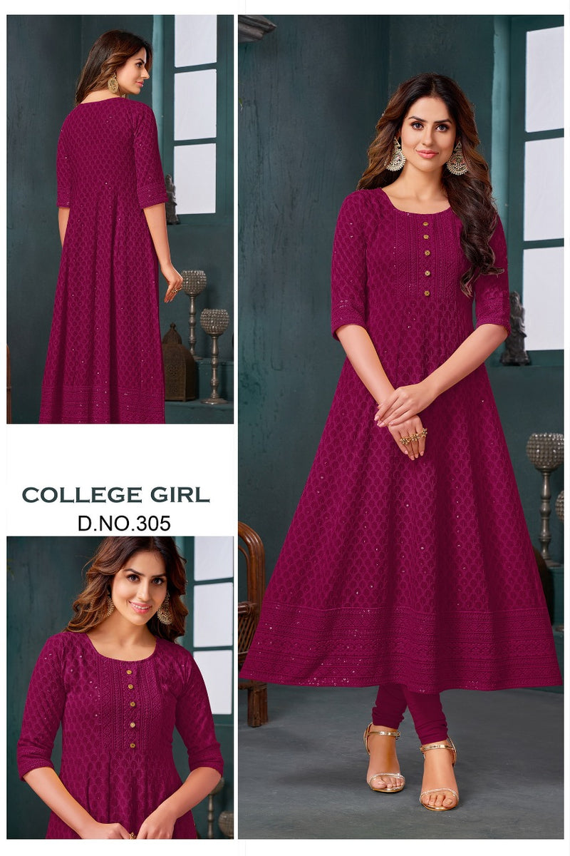 Stalk Your Fashion College Girl Rayon With Heavy embroidery Stylish Designer Long Kurti