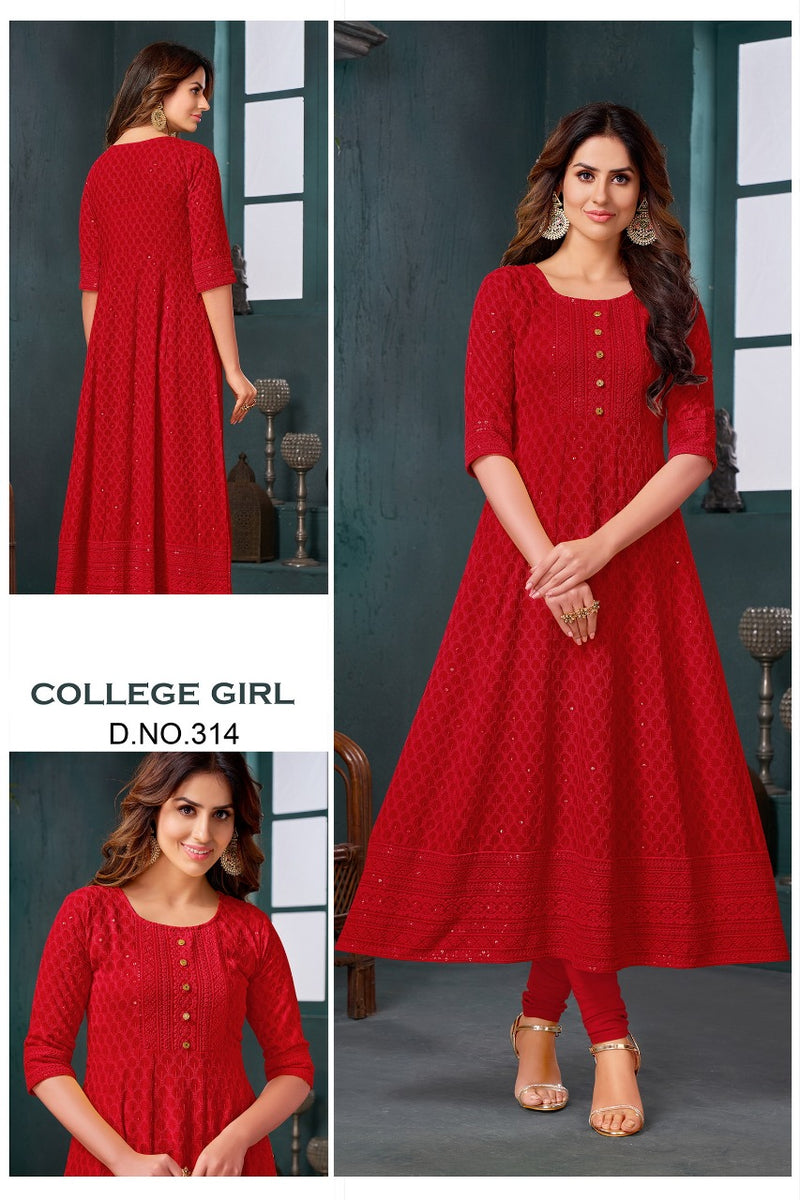 Stalk Your Fashion College Girl Rayon With Heavy embroidery Stylish Designer Long Kurti