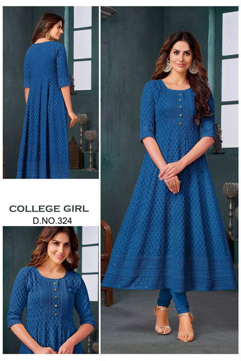 Navy Blue Straight Cotton Kurta Printed Cotton Kurtis For Girl – Lady India