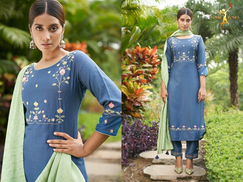 Four Rose Ruhaniyat Viscose With Heavy Embroidery Stylish Designer Party Wear Kurti