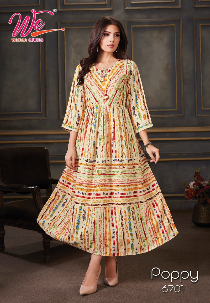 Poppy Dno 6701 To 6704 Rayon With New Heavy Printed Stylish Designer Fancy Kurti