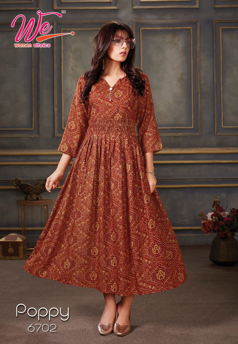Poppy Dno 6701 To 6704 Rayon With New Heavy Printed Stylish Designer Fancy Kurti