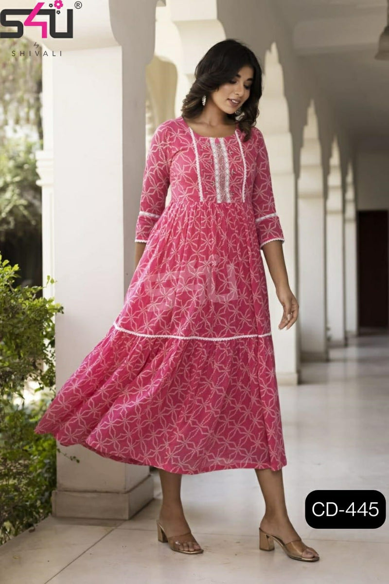 S4u Shivali Dno Cd 445 Pure Cotton With Hand Work Stylish Designer Fancy Look Long Kurti