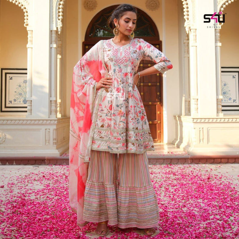 S4u Shivali Dno 203 Pure Cotton With Heavy Hand Work Stylish Designer Festive Wear Sharara
