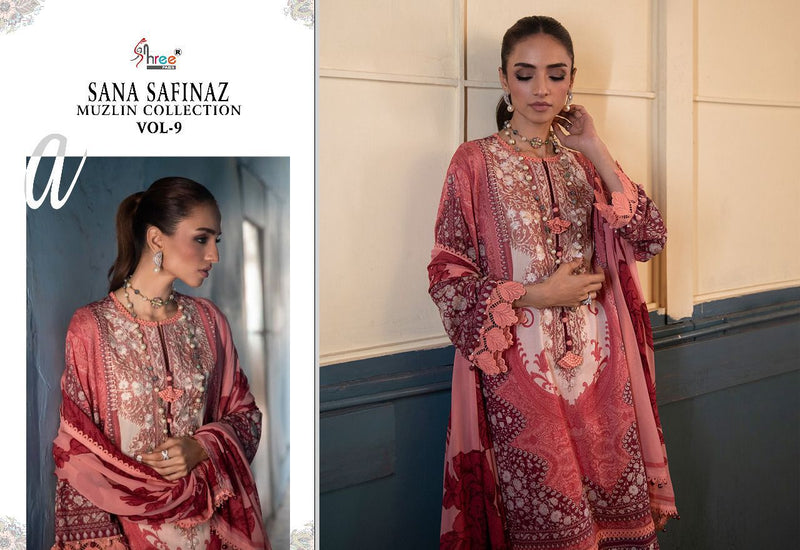 Shree Fabs Sana Safinaz Vol 9 Pure Cotton With Heavy Embroidery Work Stylish Designer Party Wear Salwar Suit