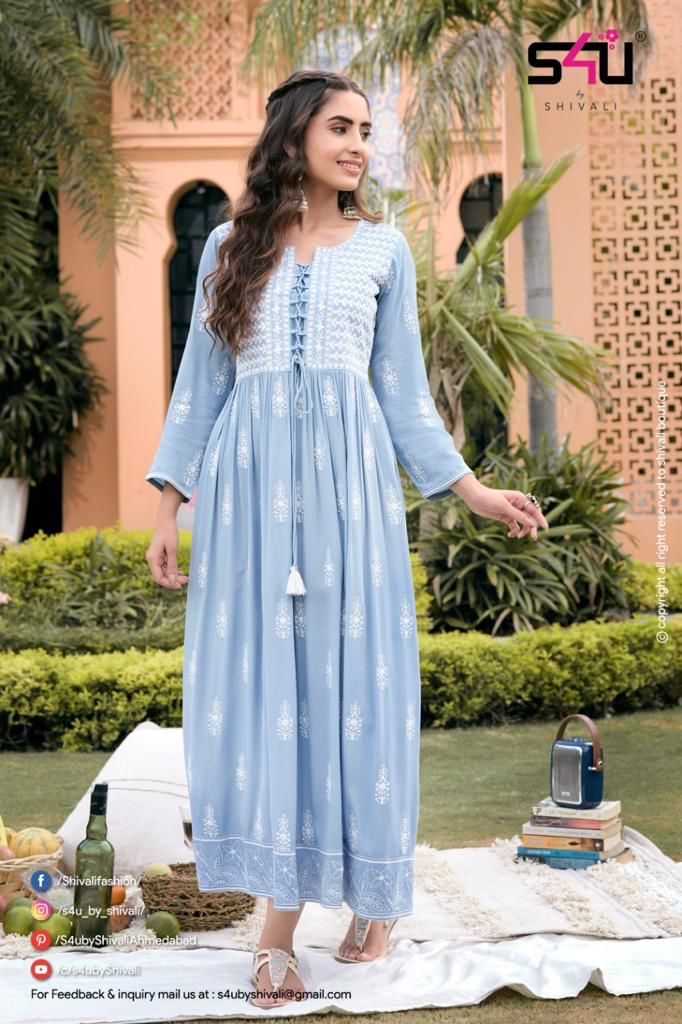 S4u Shivali Luckhnowi Viscose Rayon Stylish Designer Casual Wear Long Fancy Kurti